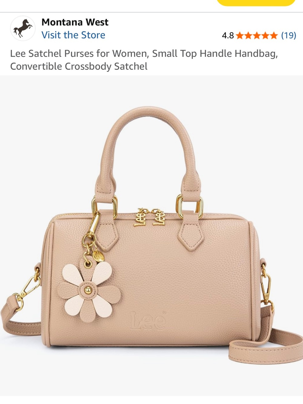 NWT Lee Khaki Mini Satchel Crossbody Bag Floral Charm